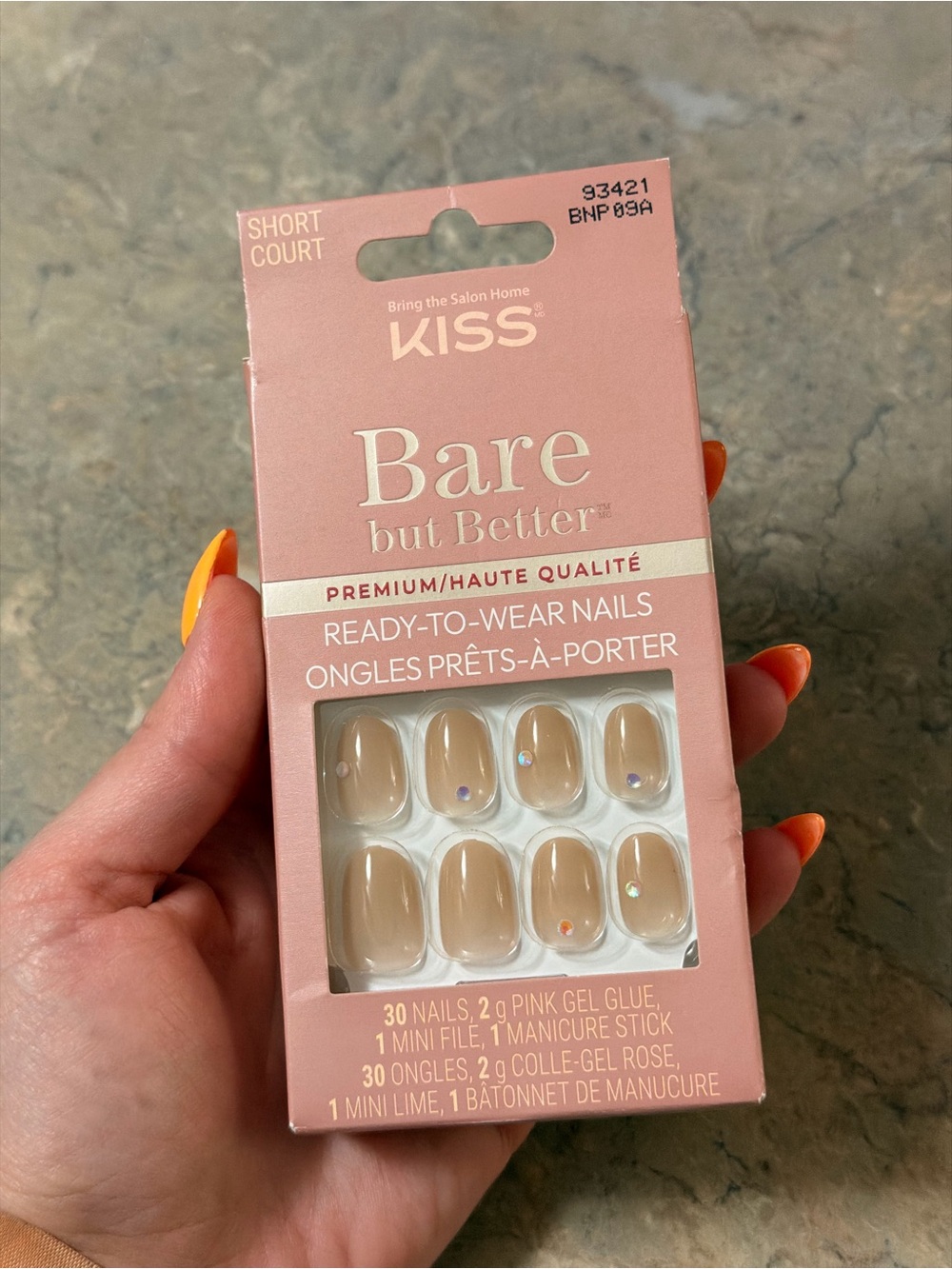 KISS Bare But Better Premium, Fake Nails, Stay, Beige, Oval, Short, 30 count
